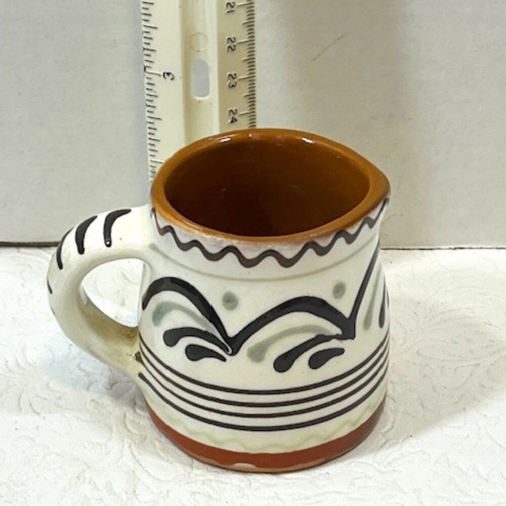 VTG Mini Ceramic Brown White Handmade Pitcher w/Handle 2.75" Tall From Ukraine